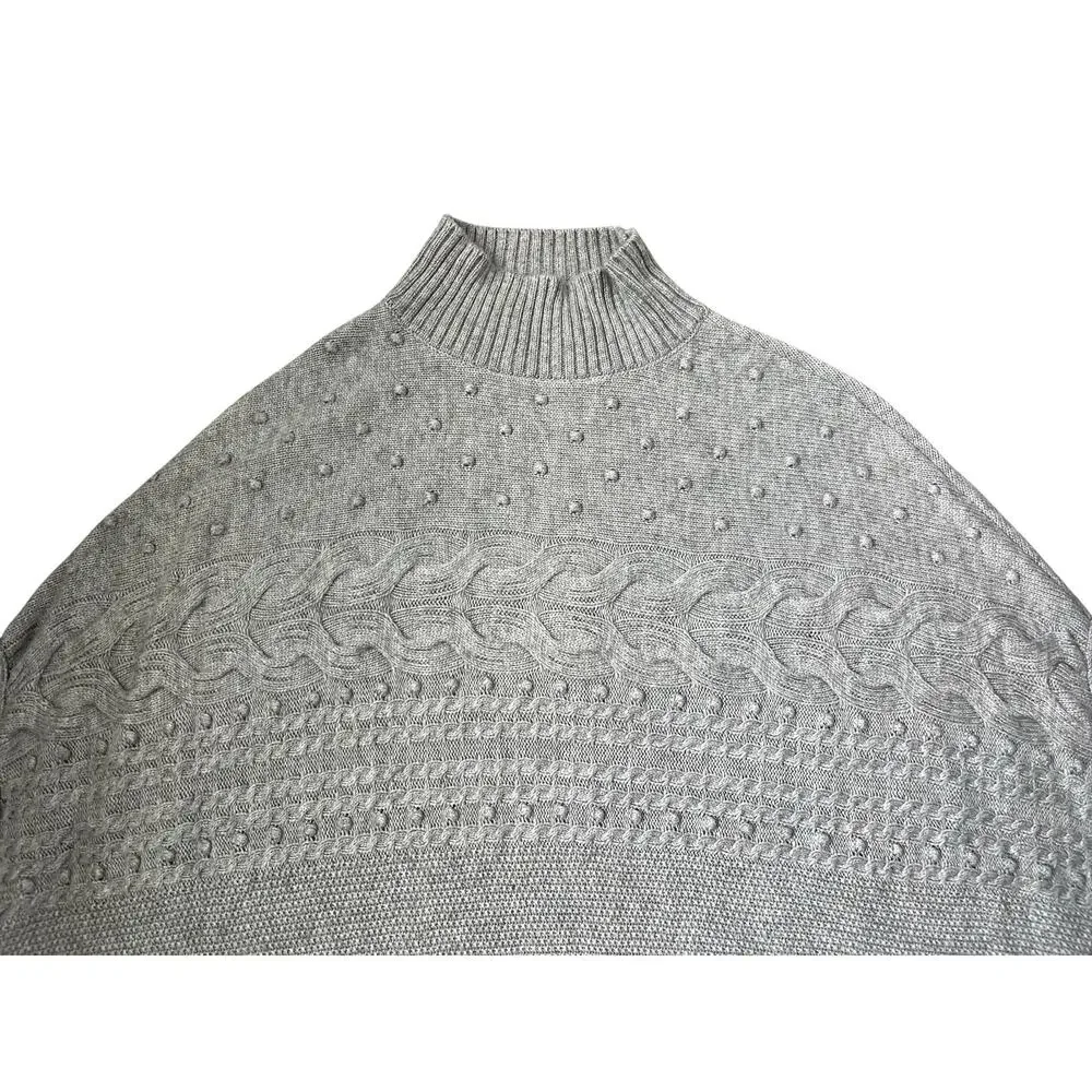Talbots Sleeveless Poncho Sweater Mock Neck Cable Knit Preppy Minimalist Small
